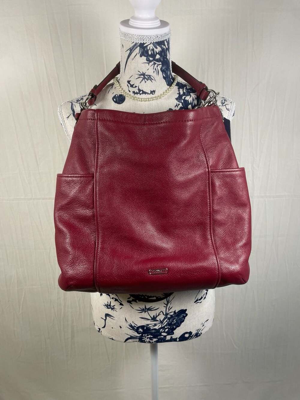 Coach Park Leather Hobo Tote Bag Crimson Red Pebbled Leather Shoulder Purse
